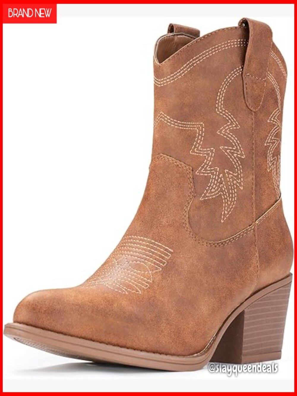 Women's Ankle Western Boots Pointed Toe Wide Fit Chunky Heel